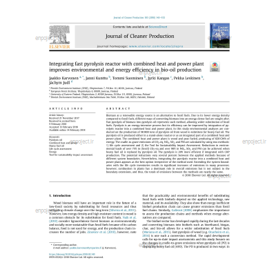 Integrating fast pyrolysis reactor with combined heat and power plant improves environmental and energy efficiency in bio-oil production